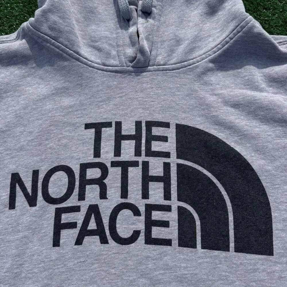 The North Face Hoodie Mens XL Gray Logo Pullover Sweatshirt Distressed Worn